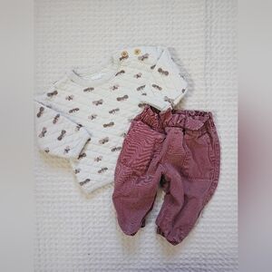 Quilted Bee Print Baby Top & Mauve Corduroy Pants